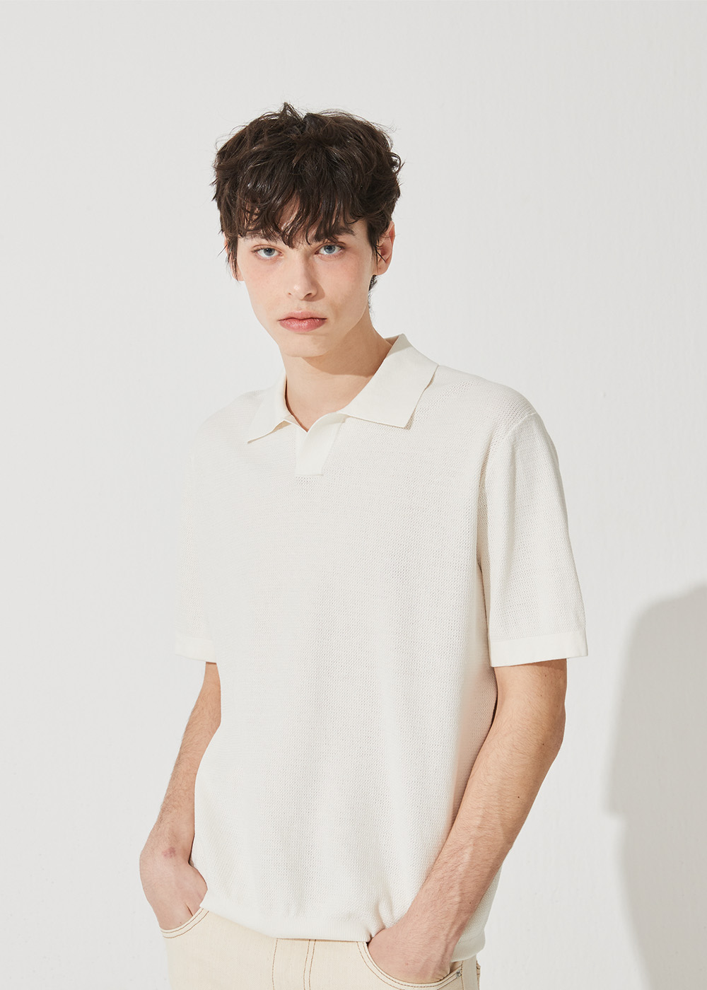 Texture  open shirt pullover (white)