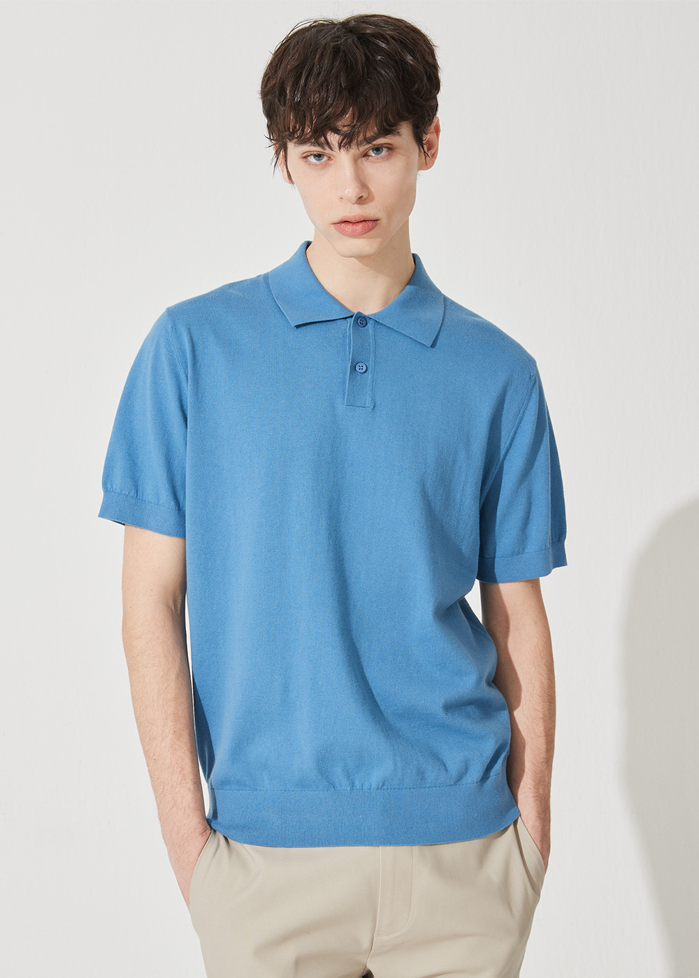 Cool Cotton Collar Pullover (Blue)