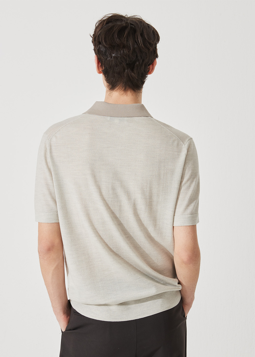 Color Block Open Shirt Half Pullover (Smog)
